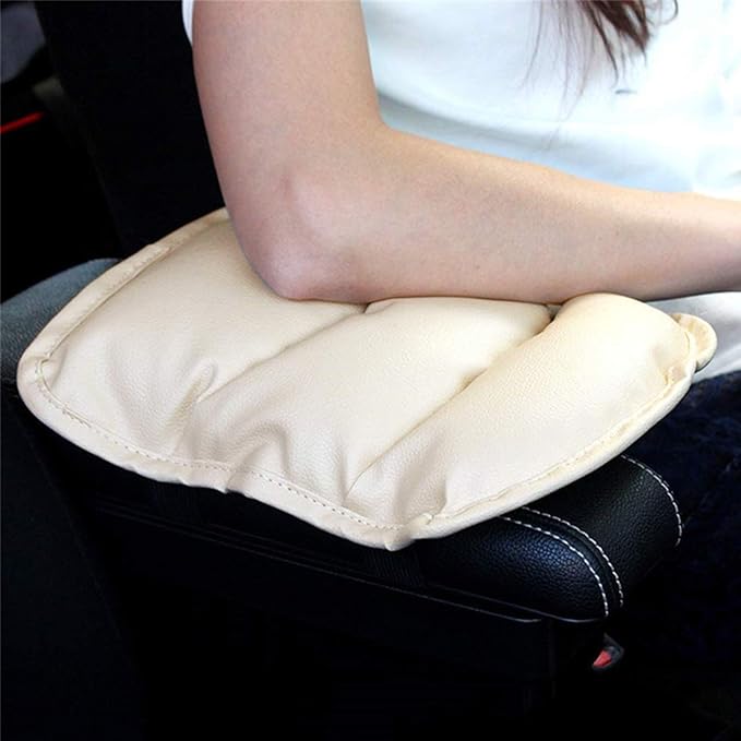 Armrest Cover for Car, PU Leather Auto Center Console Cover, Car Armrest Pad Cushion Seat Box Cover Protector, Universal Fit, Auto Car Interior Accessories for Women Men (Beige)