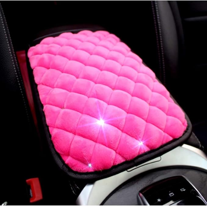 Bling Bling Car Armrest Cover Auto Center Console Protective Cover Luster Crystal Rhinestone Car Arm Rest Cushion Pad Car Interior Accessory (Pink 2)