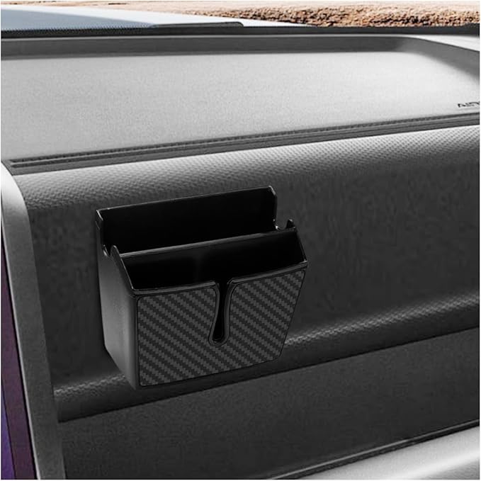 Universal Carbon Fiber Car Storage Box - Multifunctional Cell Phone Holder Auto Dashboard Pocket Organizer with Sticky - Car Interior Accessories for Storing Phone Card Key Pen Coin (Short)