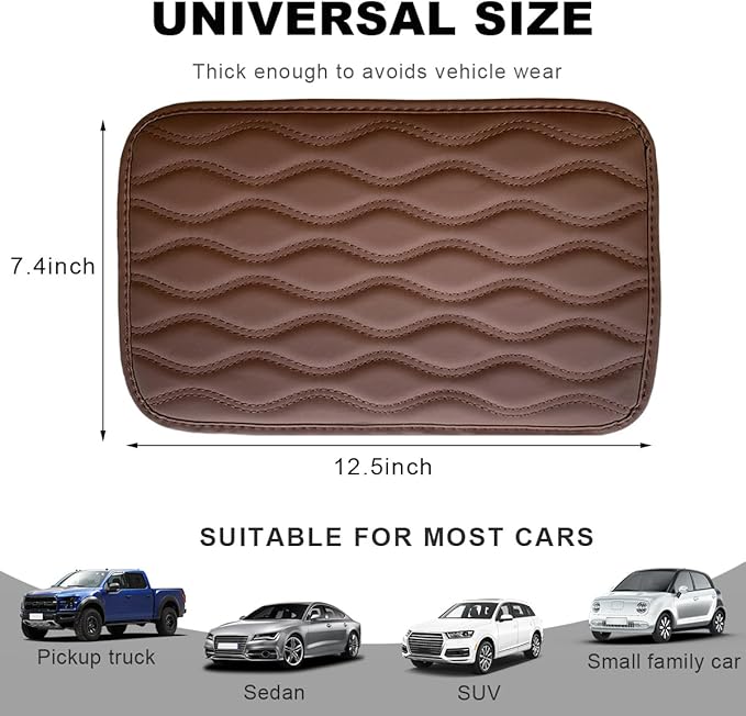 Car Center Console Cushion Pad, 12.48×7.40 Inches Waterproof Car Armrest Seat Box Cover, Comfortable PU Leather Vehicle Armrest Cover Protector, Car Decor Interior Accessories (Coffee)
