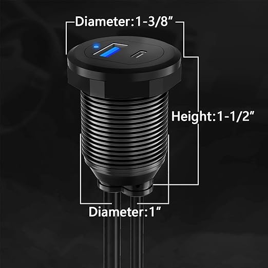 BATIGE Type C 3.0 USB 3.0 Alloy Shell Car Mount Flush USB Port Cable Male to Female, Car Truck Boat Motorcycle Dashboard Panel Extension Cable LED Indicator - 3ft