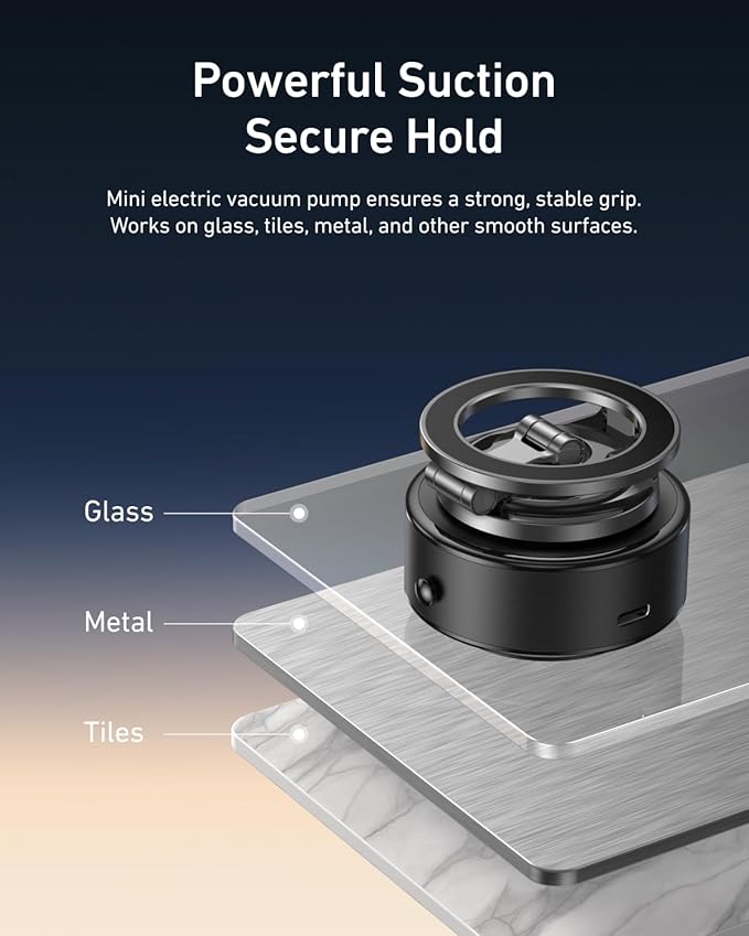 TELESIN Electric Magsafe Car Mount Vacuum Magnetic Car Phone Holder 105N 360° Reinforced Adjustable Swivel Lock, Suction Cup Phone Mount for Your Car/Gym/Mirror/iPhone & Android