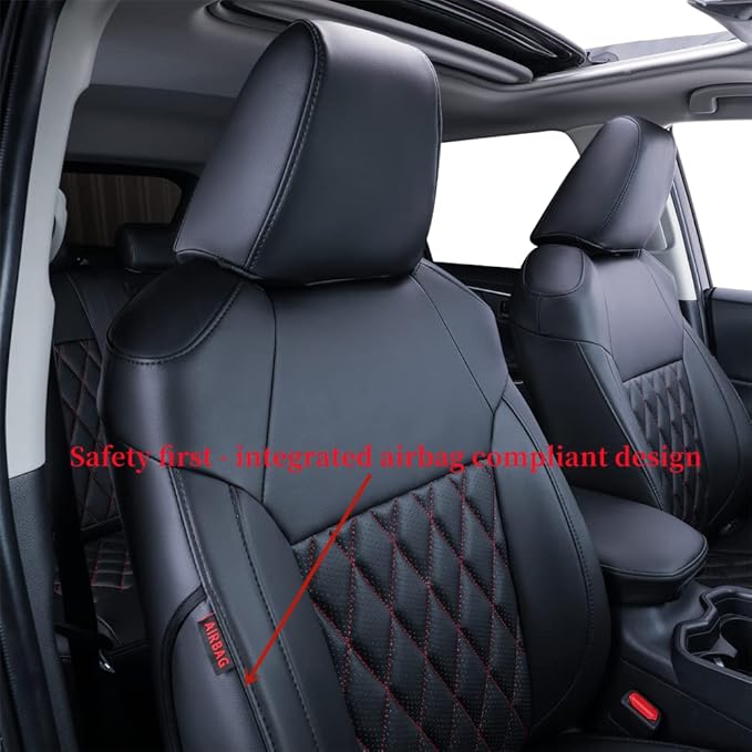 coverdream Rav4 Waterproof Leather Seat Covers Custom Fit for 2019-2024 2025 Toyota Rav4 Hybrid (Not for XSE/SE/Plug-in Hybrid),Full Coverage,Airbag Compatible,Car Seat Protector(Full Set,Red/Black)