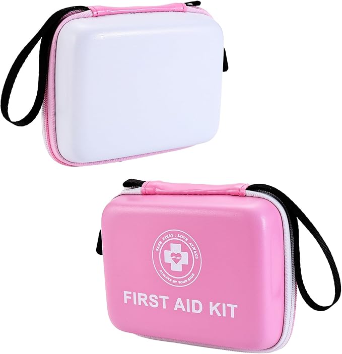 Small First Aid Kit - 165 Piece Dual-Color Emergency Medical Kit with Hard Shell & Fluorescent Exterior Coating, Emergency First Aid Kit for Home, Car, Travel, Hiking & Outdoor(Pink/White)