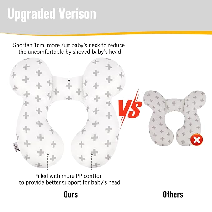 KAKIBLIN Baby Travel Pillow, Baby Neck Pillows for Car Seat, Upgraded Babies Head Pillow, Head and Neck Support Pillow for Car Seat, Stroller, Pushchair, Travel(Twig)
