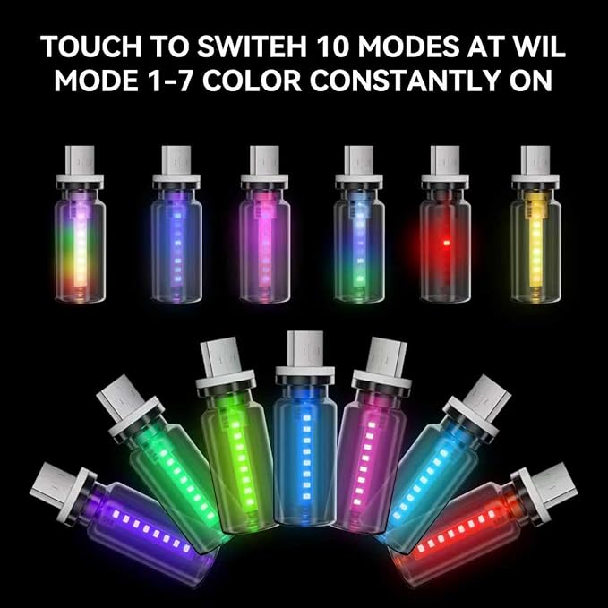 4 PCS USB Night Light, Touch Dimmable Mini USB LED Car Interior Ambient Lights, Portable Plug-in Glass Bottle Night Lamp for Car, Tent, Desk, Bedside(4RGB)