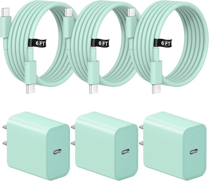 iPhone 17 16 15 Charger Fast Charging 3 Pack USB C Charger Block Type C Chargers 6FT Cord Wall Chargers Compatible with iPhone Air/17/17 Plus/17 Pro/17 Pro Max/16/16 Plus/16 Pro/16 Pro (Green)
