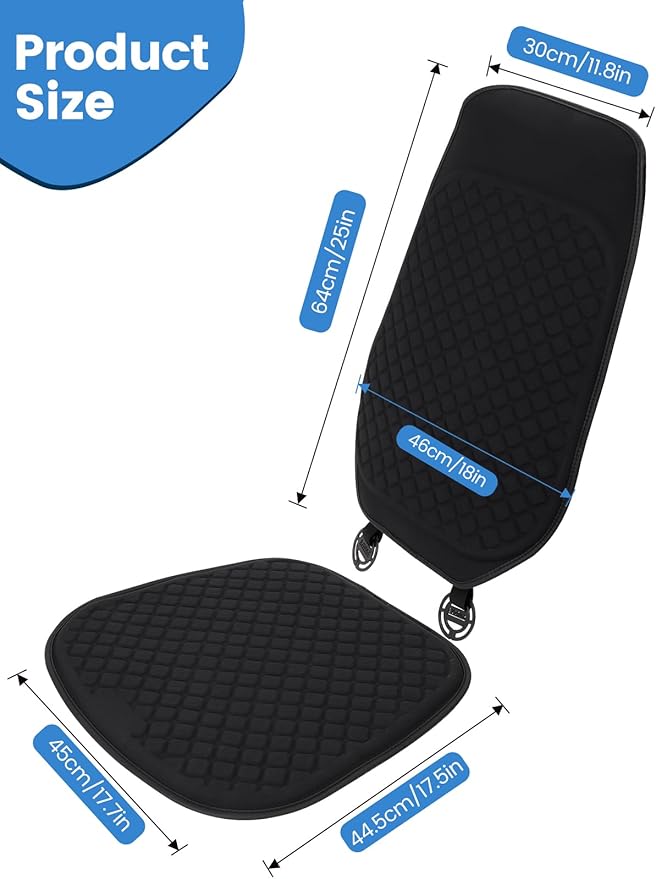 Breathable Car Front Seat Cover Sets Protector Pad Gel Seat Cushion with Non-Slip Bottom for Automotive Chair Wheelchair Golf Cart Drivers Office Home Long Sitting Use Summer Winter Black 1 PACK