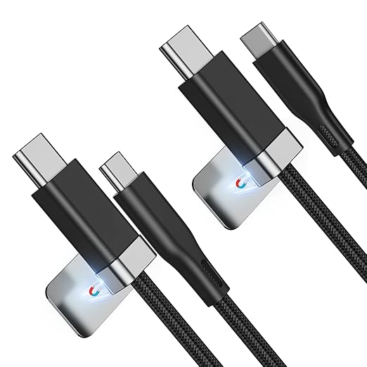 Magtame 2 Pack USB C to USB C Cable 5FT, StayCable with Magnetic Metal Plate Holder, 60W Fast Charging Braid Type-C Charger Cord, Cable Management for iPhone 17/16/15, Laptop, Car, Bedside