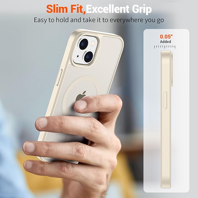 SUPFINE Magnetic for iPhone 15 Case (Compatible with MagSafe) (Military Grade Drop Protection) Slim Translucent Matte Shockproof with Anti-Fingerprint Phone Case,Antique White