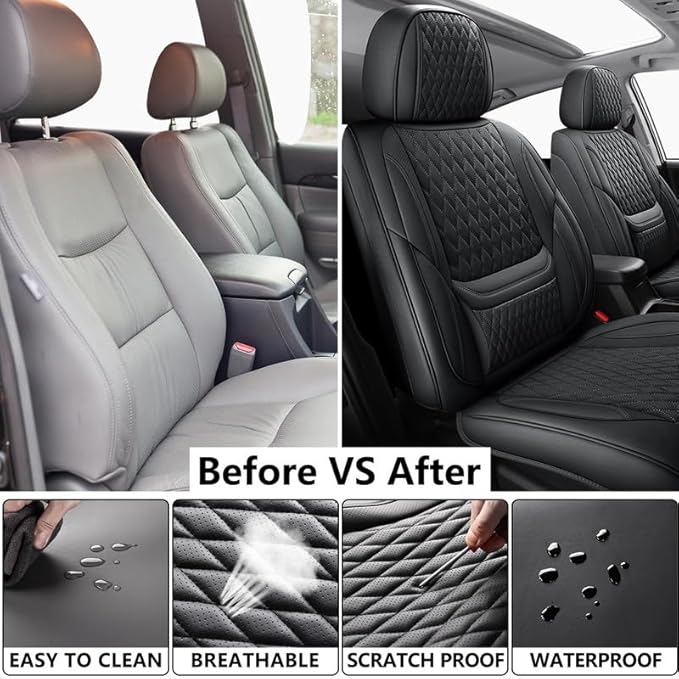 Front Seat Car Seat Covers Custom Fit for Chevrolet/Chevy Colorado 2015-2026 - Premium Faux Leather with Lumbar Support | Breathable, Waterproof, Anti-Slip, Durable (Black,Front Seat)