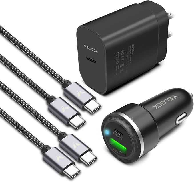 Super Fast Charger Type C Kit, VELOGK 25W PD PPS USB C Wall/Car Charger for Samsung Galaxy S26/S25/S24/S23 Ultra/S23+/S23/S22/S21/S20/Plus/Ultra/FE, iPad, with 2X Nylon USB C-to-C Cable(10ft+3.3ft)