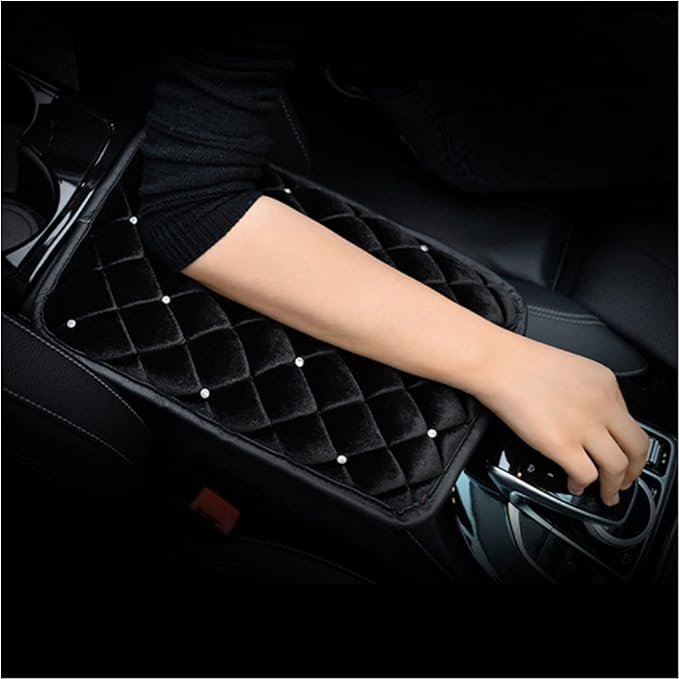 Bling Bling Car Armrest Cover Auto Center Console Protective Cover Luster Crystal Rhinestone Car Arm Rest Cushion Pad Car Interior Accessory (Black 2)