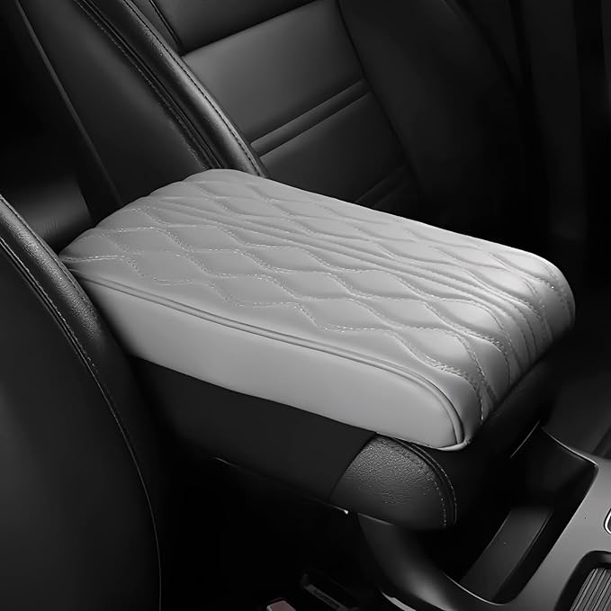 Leather Car Armrest Box Pad, 2026 New Upgrade Waterproof Universal Memory Cotton Armrest Box Pad, Center Console Lid, Car Center Console Cover for Most Vehicle, Car Accessories (Grey)