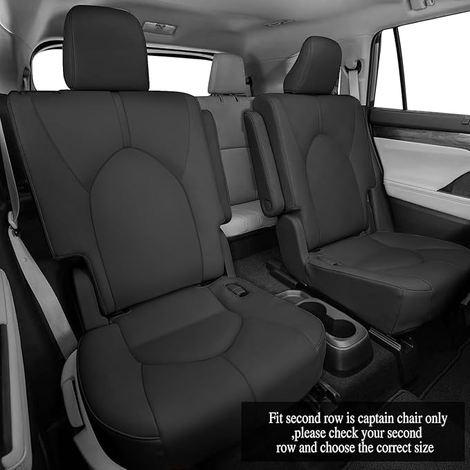 AOMSAZTO Custom Fit Car Seat Covers for Toyota Highlander 2020 2021 2022 2023 2024 2025 2026 - (Three-Rows 7 Seats,Second Row Captain Chair) Faux Leather Black