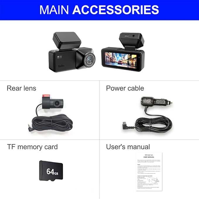 2026 New Osmo Dashcam Pro 3.0 4K Front and Rear Dash Cam, 4K + 1080P Dash Camera for Car with Night Vision (WiFi+GPS+64GB)