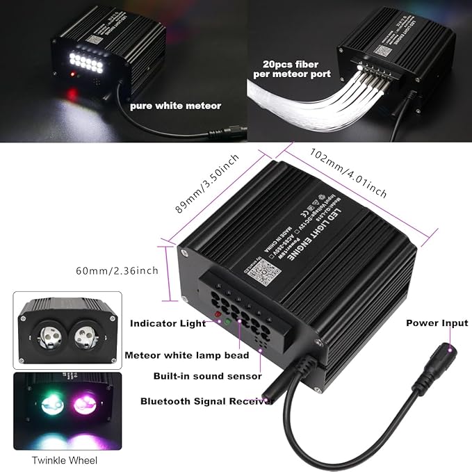 AZIMOM Dual Color 1000pcs 0.03in 13.1ft Twinkle Fiber Optic Starlight Headliner+ Pure White Meteor 240pcs Shooting Star, Sound Mode APP& Remote Control 2 in 1Starlight Meteor Kits Car Home Ceiling