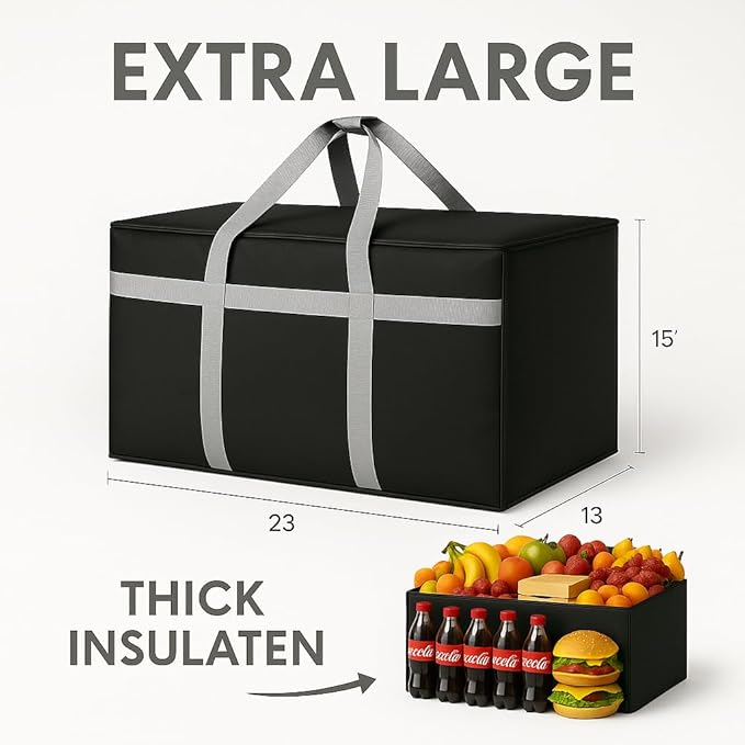 musbus Extra Large XXXL Insulated Food Delivery Bag Cooler Bags Keep Food Warm Catering Therma for doordash Catering Cooler Bags Keep Food Warm Catering Therma Catering Shopper hot Black
