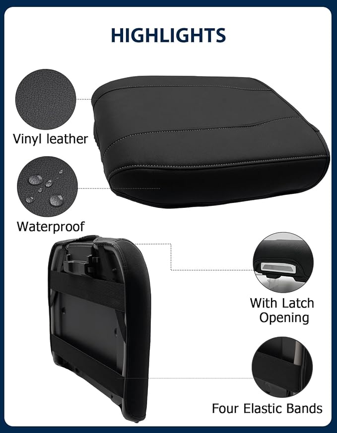 Center Console Cover for Chevy Silverado 1500 Accessories & GMC Sierra 2019-2026, Yukon & Tahoe & Suburban 2021-2026, Bucket Seat Only, Vinyl Armrest Middle Console Cover, Black-Gray Stitch