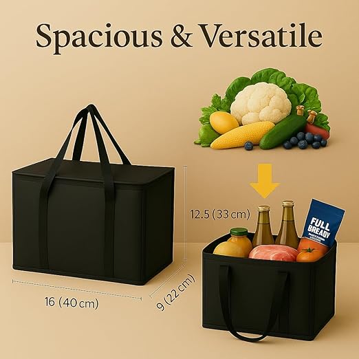 musbus 4-Pack insulated trunk organizer car cooler bag Food Insulated Grocery shopping bags, Black, reusable,zipper,foldable,tote,cold,for adult,for foodland,