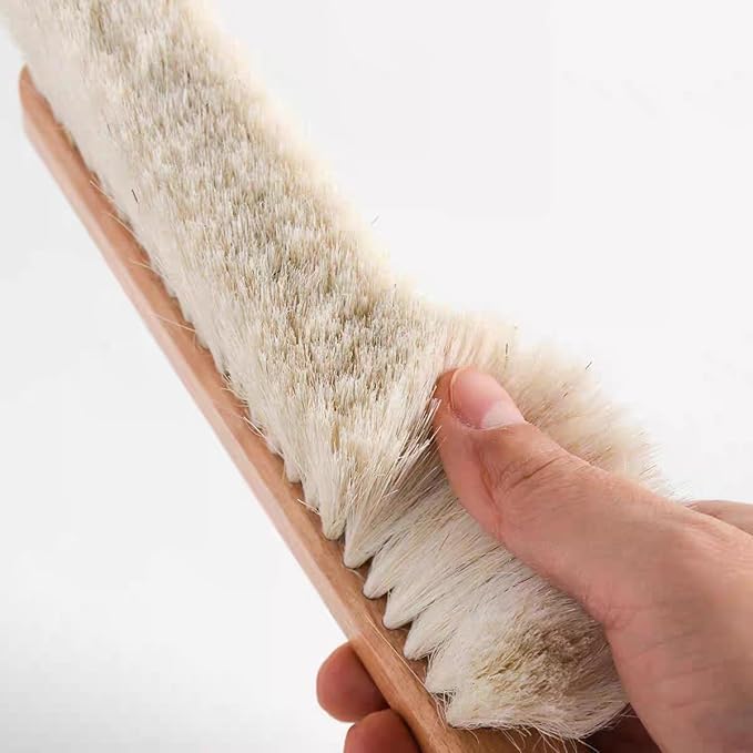 Horsehair Hand Brush Soft Bristles for Upholstery Furniture Couch Bed Beech Wood Handle 12 Inch Long (2pcs)