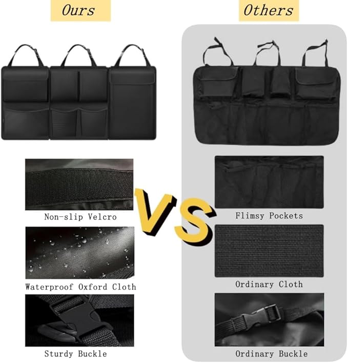 Car Trunk Organizer, Detachable Car Backseat Hanging Organizer with 7 Large Storage Pockets, Collapsible Back Seat Organizer Car Interior Accessories for SUV, Van, Jeep