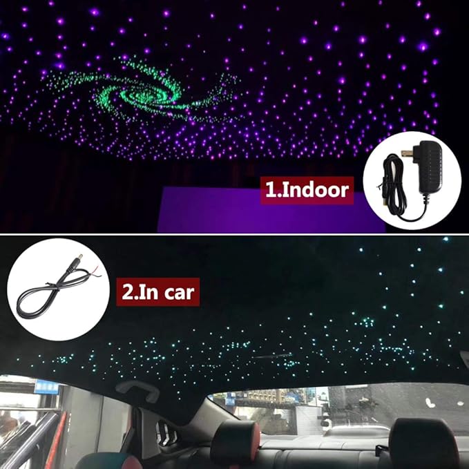 LED Fiber Optic Star Ceiling Light Kit for Car or Room 6W RGBW with Music Mode Remote Controller 300 Strands 0.75mm/0.03in 2m/6.5ft Starlight Headliner Kits