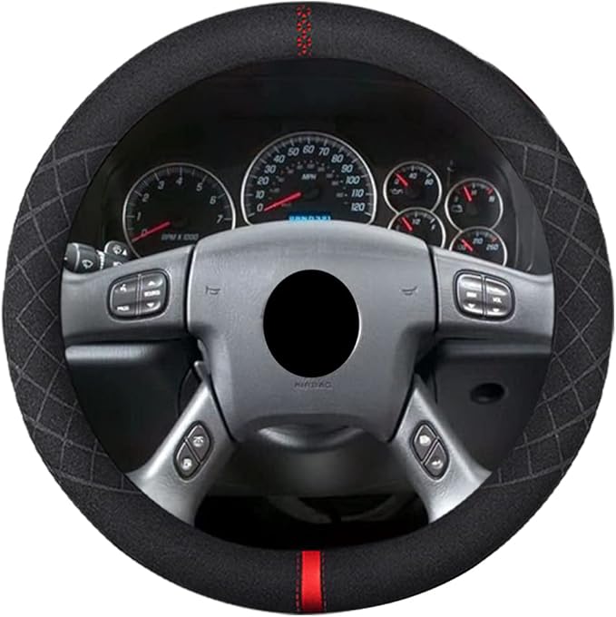 Suede Steering Wheel Cover,Compatible with GMC C K Series Envoy Savanna Van Sierra Yukon Acadia Suede Leather Sport Non-Slip Wheel Cover Car Interior Accessories 15 inch for Man and Women