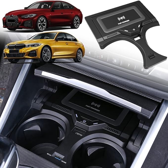 Wireless Car Charger for BMW 3 Series G20 2020 2021 2022 2023 4 Series G22 2021 2022 2023 2 Series 2022 2023, 15W Fast Phone Charging Pad for BMW 330i 330i xDrive M340i 330e Accessories