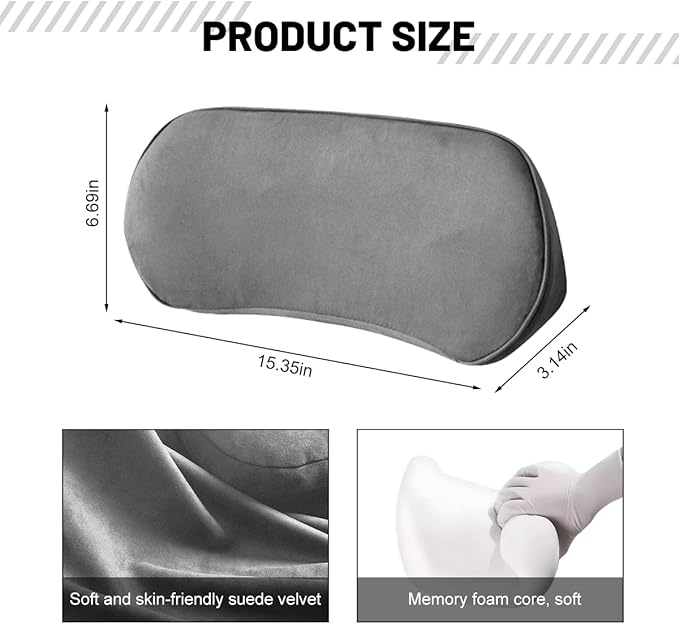 Car Lumbar Support Pillow, Memory Foam Vehicle Seat Lower Back Support Cushion for Back Pain Relief & Sciatica, Comfortable Auto Driver Seat Pad, Universal for Vehicles (Dark Gray)