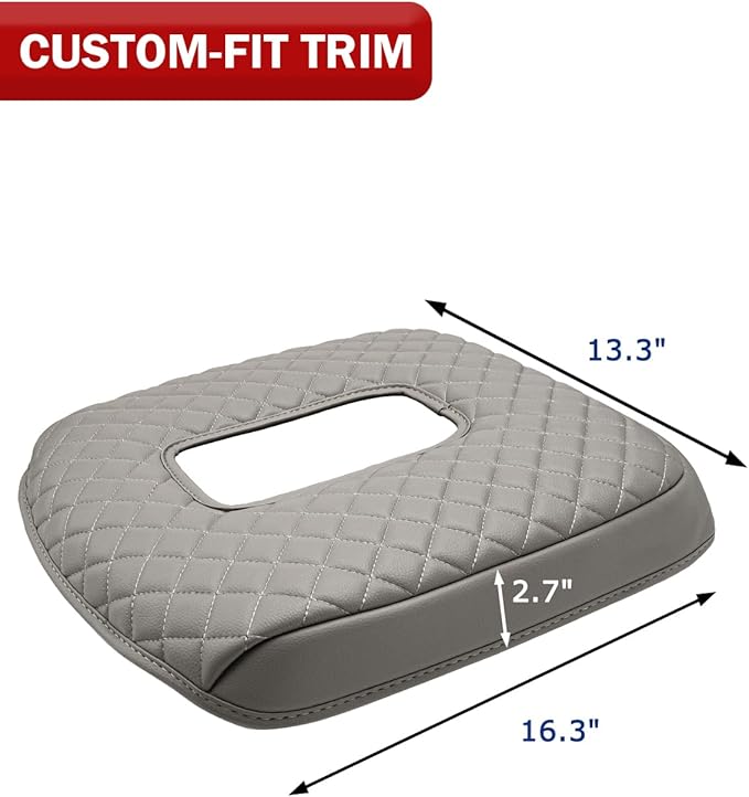 KBH Center Console Armrest Cover for 2019-2026 Chevy Silverado & GMC Sierra, Middle Console Lid Covering Protective Pad, PU Leather Accessories, Anti-Scratch, Gray (Fits Jump Seat Console Only)
