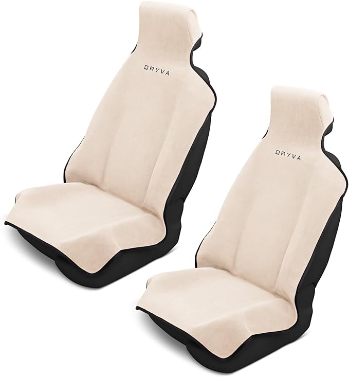 DryvaSeat - Premium Microfiber Towel Car Seat Cover - Waterproof & Sweatproof - Universal Fit, Machine Washable, Non-Slip - Seat Protector for Car, Truck, SUV, Van (Beige, 2 Pack)