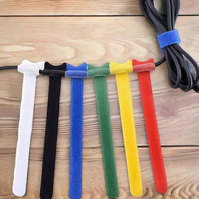 60PCS Reusable Cable Ties Hook and Loop Straps, 6 Inch Colored Cord Ties Cable Management Cord Organizer for Desk Wire Organizers for Power Electronic Cords Charging Computer Cables