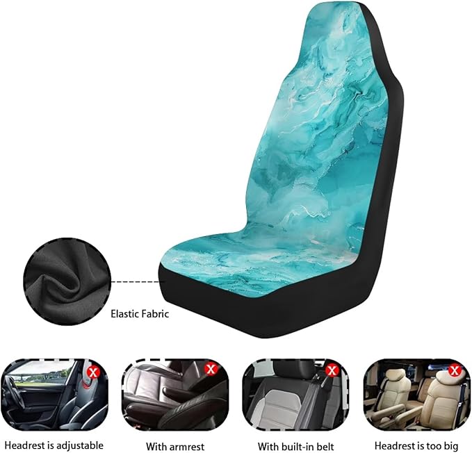 BIGCARJOB Marble Print Car Seat Covers Set for Women Auto Interior Seat Protector Car Accessories Set 2 Pcs Auto Front Seat Covers Saddle Blanket,Universal Fit