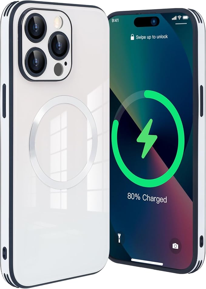 Guppy Compatible with iPhone 12 Pro Max Magnetic Case, Gradient Case with Magnetic Charging, Gradient Glass Back Cover with Lens Film-White