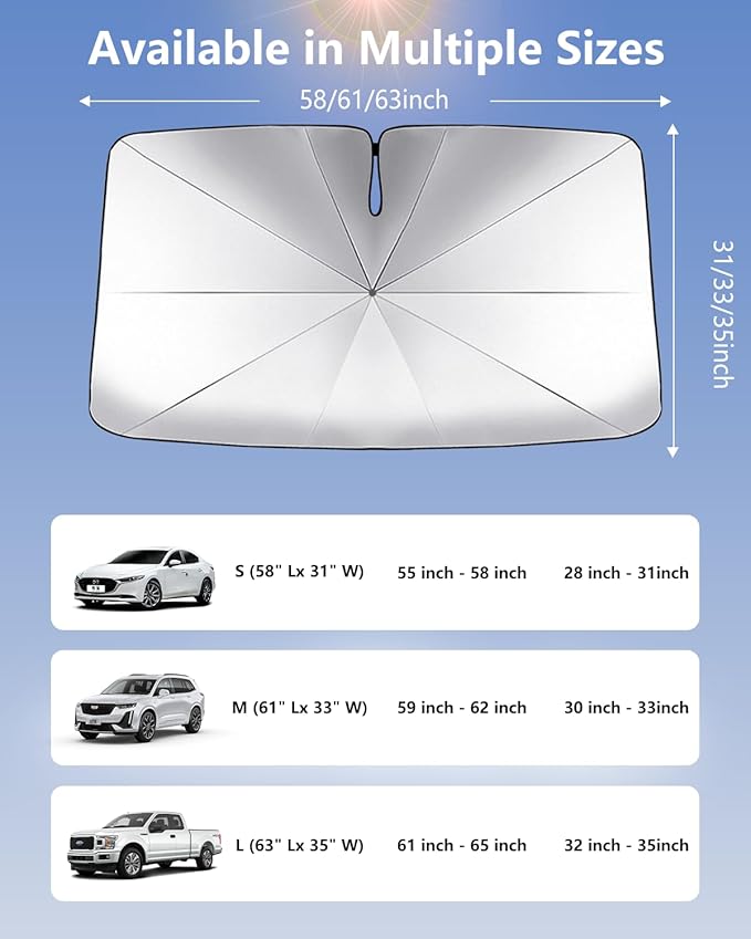 Car Windshield Sun Shade-Sun Ray Reflective Front Window Cover,Foldable Car Sunshade Windshield Umbrella with Bendable Handle for Heat and Sun Protection,Easy to Install for Cars,SUVs,Trucks and Vans