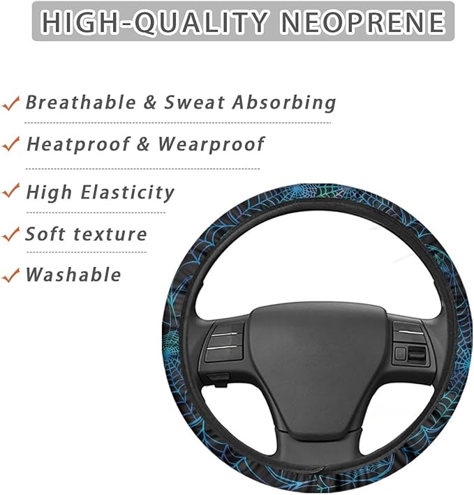 SEANATIVE Blue Cobweb Auto Steering Wheel Cover Auto Interior Protector Accessiores,Non-Slip Universal fit 15 inch, for Van Car Sedan SUV
