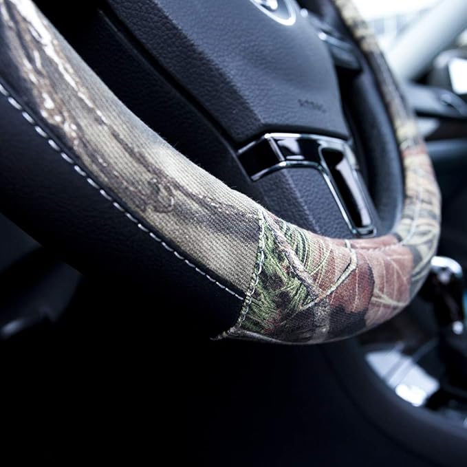 Mossy Oak Camo Steering Wheel Cover, Universal 15 inch - Made with Premium PVC Leather and Cotton Fabric - Official Licensed Product