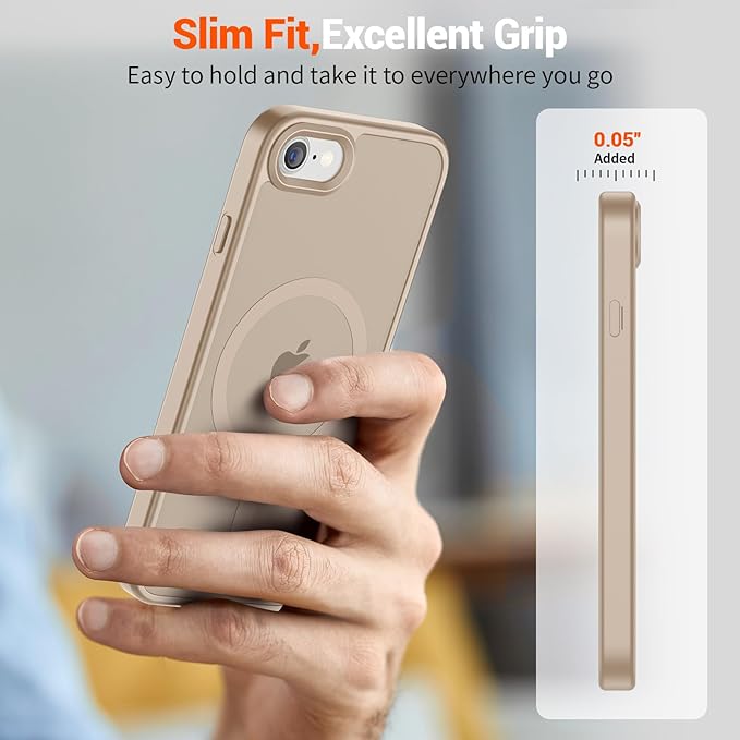 SUPFINE Magnetic for iPhone SE Case 2022 (3rd)/2020 (2nd), iPhone 8 Case (Compatible with MagSafe) (Military Grade Drop Protection) Slim Translucent Matte Phone Case,Desert Gold