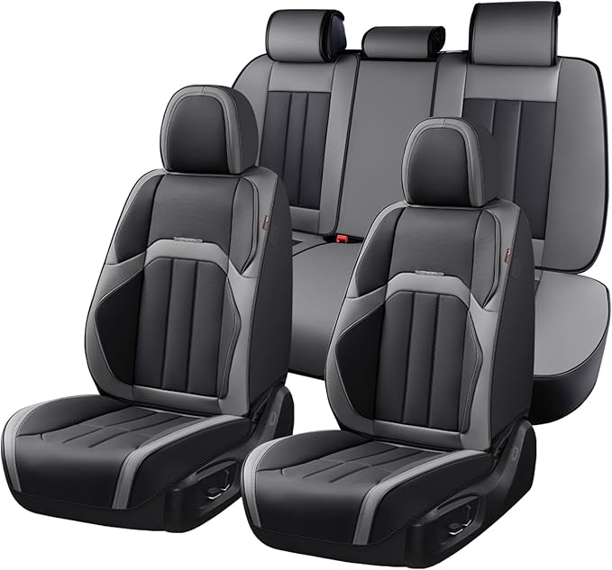 Coverado Car Seat Cover, Cover for Cars Front Seat, Premium Leather, Universal Fit Waterproof Seat Protectors, Car Seat Cushion Non-Slip for Most Cars-BlackGray
