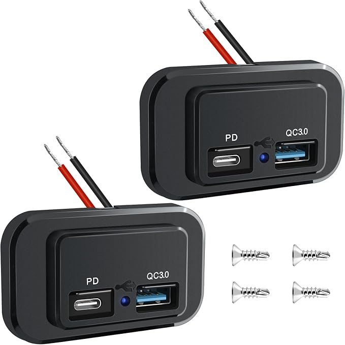 Nilight 2 Pack Socket Panel 12V 24V Dual USB Outlet PD Type C QC3.0 Surface Mount 48W Fast Waterproof for Automotive RV Marine Boat Motorcycle Truck