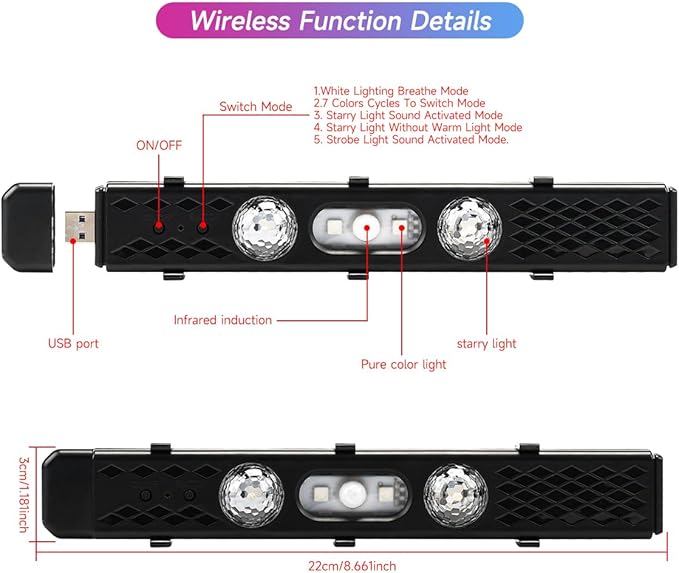 Car Led Lights Interior Wireless with Remote RGB Sound Control, USB Charge & Atmosphere Lights, Ambient Neon Accent Starry Lighting Kits, Wireless Interior Car Lights (2)