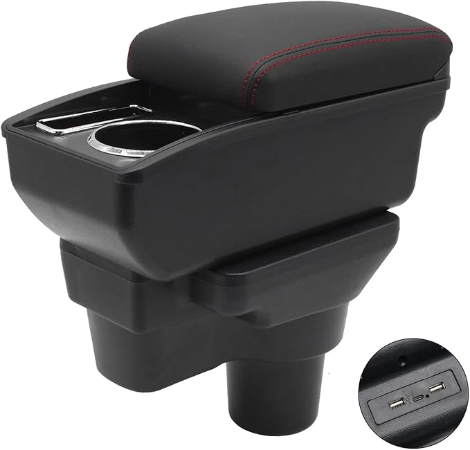 YJYWZH Armrest Box for Hyundai Accent Verna Accessories 2017-2020 Armrest for Car Center Console Organizer Double Layer Storage Space with 3 USB Ports, Red Thread