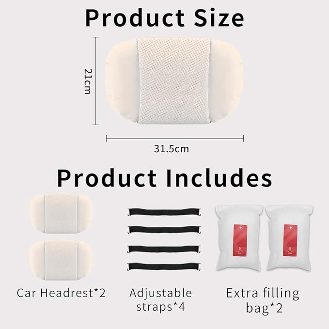 2 Pcs Car Headrest Neck Pillow for Driving,Premium Skin-Feeling Napa Leather Soft and Comfortable Headrest,Two Gears of Height Adjustment Car Seat Headrest Pillow Car Interior Accessories