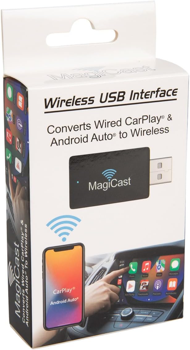 Power Acoustik MagiCast 2.0 – Wireless Adapter Dongle – Converts Wired Car Stereos to Wireless CarPlay® & Android Auto® – Universal Fit, Fast Auto-Pairing, USB Type A and C