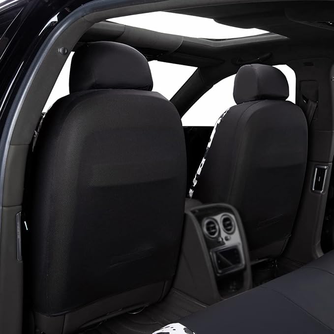 Flying Banner car seat Covers Protects Water Proof Faux Leather Carbon Fiber Fronts Rear Bench Covers (Cow Black, Full Set - Combo Pack)