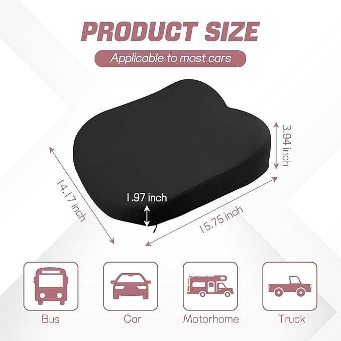 Hovom Car Seat Cushion, Wedge Memory Foam Car Cushion for Driving Seats, Non-Slip Adult Booster Seat Cushions Pad for Driver, Raise Height to Improve Driving Vision & Tailbone Pain Relief (Black)
