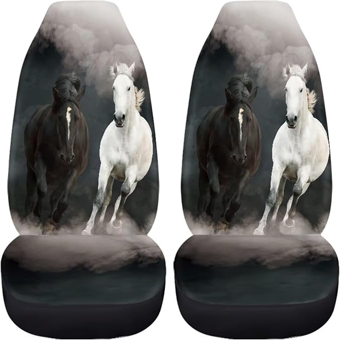 Car Seat Covers 2 Pcs Soft Comfortable Auto Front High Back Seat Protector Covers Automobile Interior Decor Accessories, Universal(Black White Horse 59)
