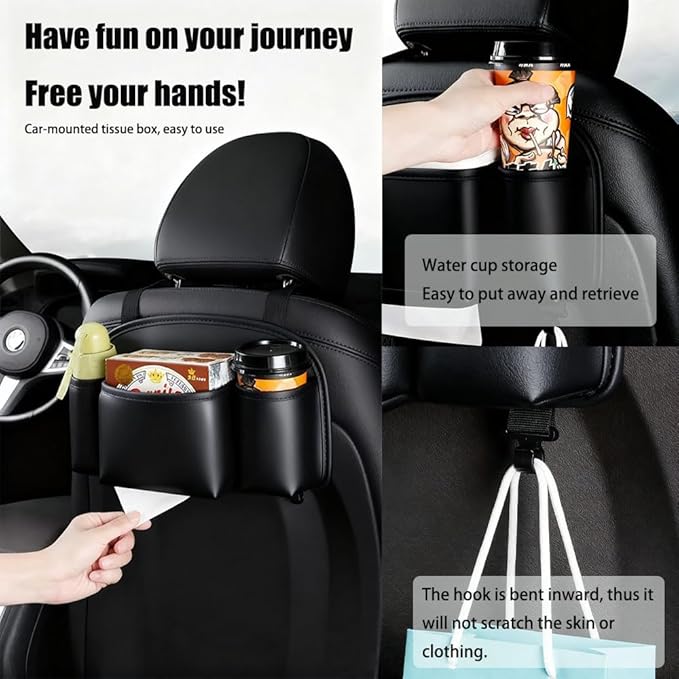 Car Organizer Back Seat,Waterproof Leather Car Seat Storage Bag Foldable Universal Hanging Seatback Organizer for Kids & Adults Travel road Trip Essentials