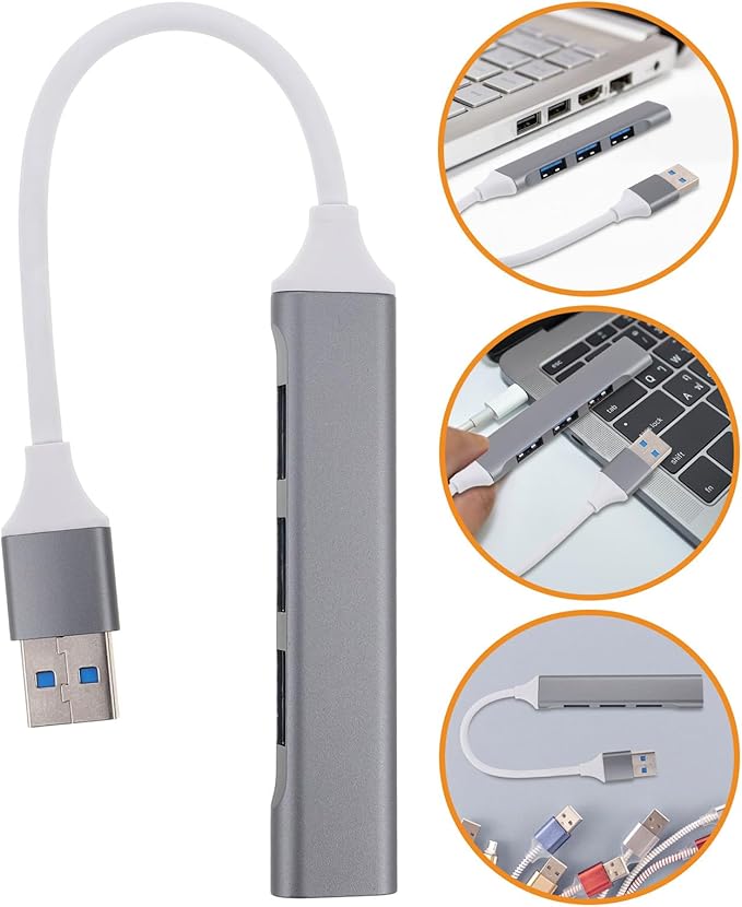 USB Hub Multi-Port Expander for Laptop and PC with USB Extender Cable Dark Gray for Keyboard Mouse and Gaming Accessories for Desk and Car Use